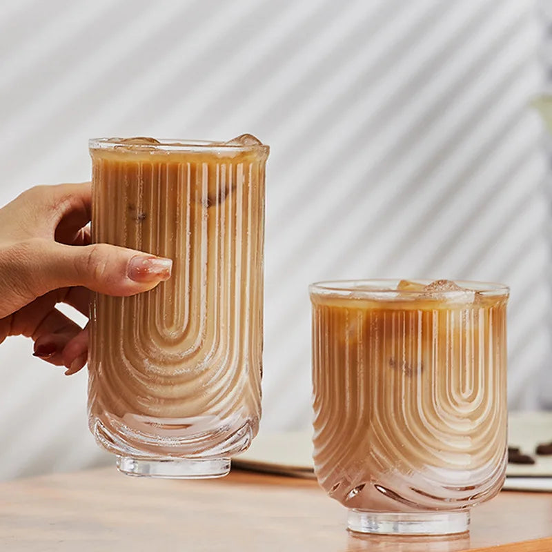 Niche U-pattern Crystal Glass Cup American Iced Coffee Cup Handmade Milk Drink Cup