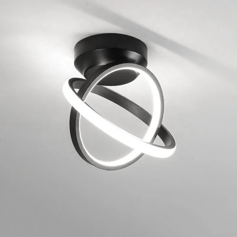 Nordic Creative Overlapping Circle Iron Black LED Ceiling Lamp for Stair Balcony Bedroom Lighting