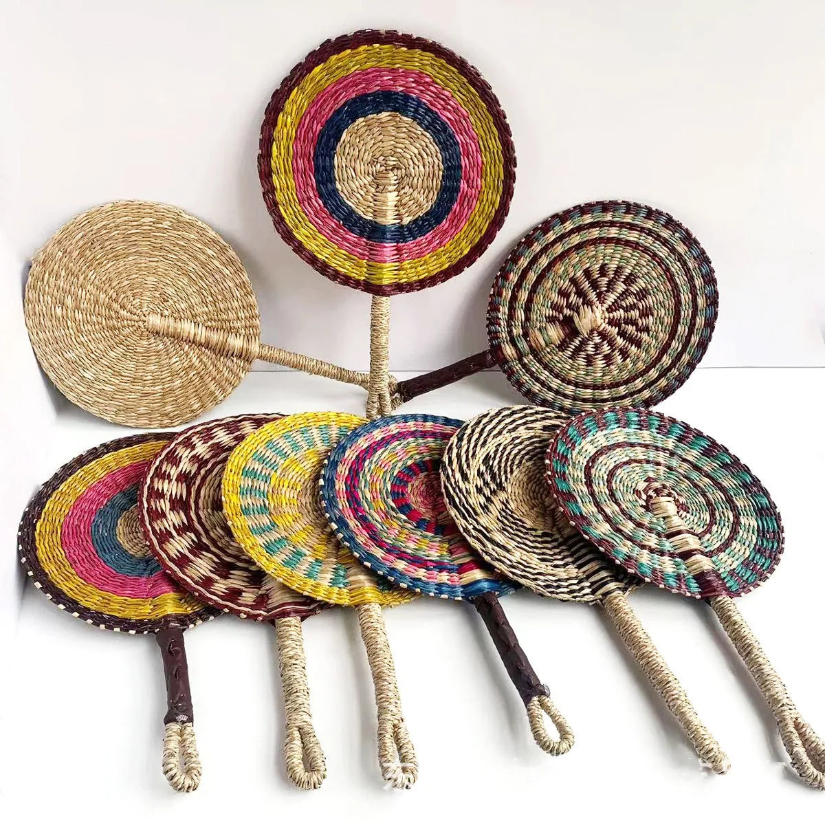 Vietnamese Woven Seaweed Grass Round Wall DecorationHanging Fan Colorful Unique Bridesmaid Wedding Decorations Souvenirs Guests'