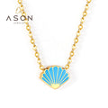 Ason Fashion Jewelry Stainless Steel Personalised Blue Seashell Chain Necklace 18k Gold Plated Charm Pendant Cute Shell Necklace