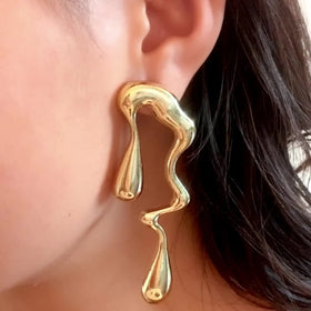 Women's Chunky Gold Plated Waterdrop Hoop Earrings Exaggerated Geometric Irregular Drop Alloy Jewelry