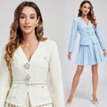 Women's Set Autumn/Winter Coarse Flower Short Coat and Pleated Skirt Two Piece Set