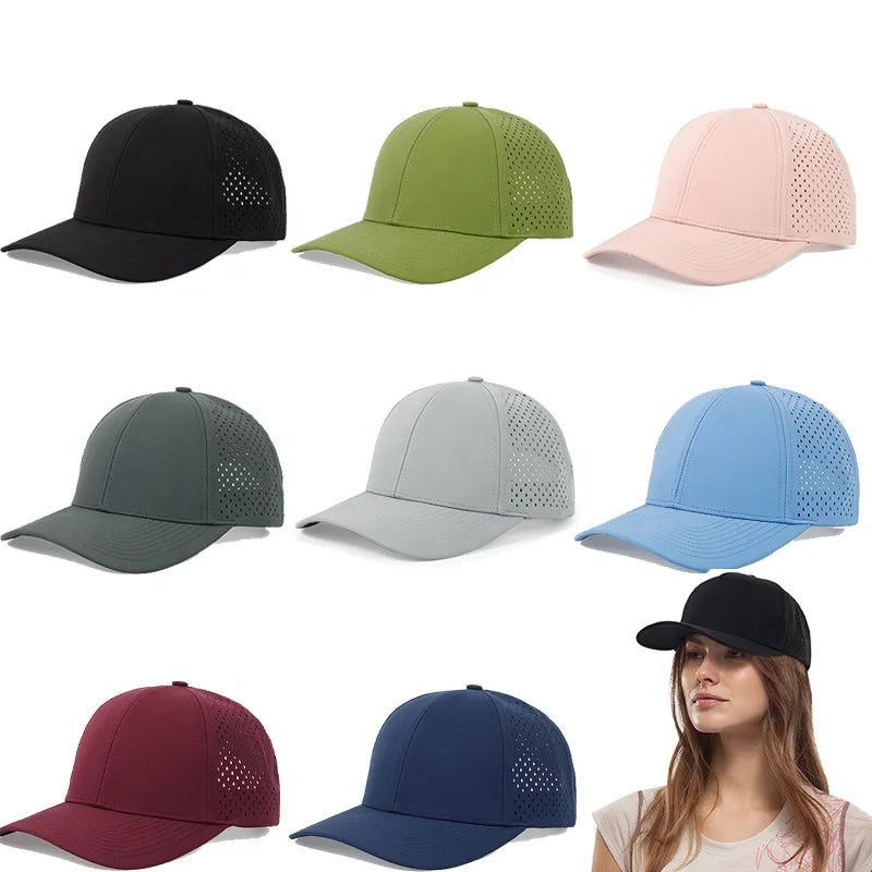 1PCS Custom Quick Dry Curved Brim 6 Panel Waterproof Laser Cut Hole Breathable Mesh Sports Cap Casual Baseball Trucker Cap
