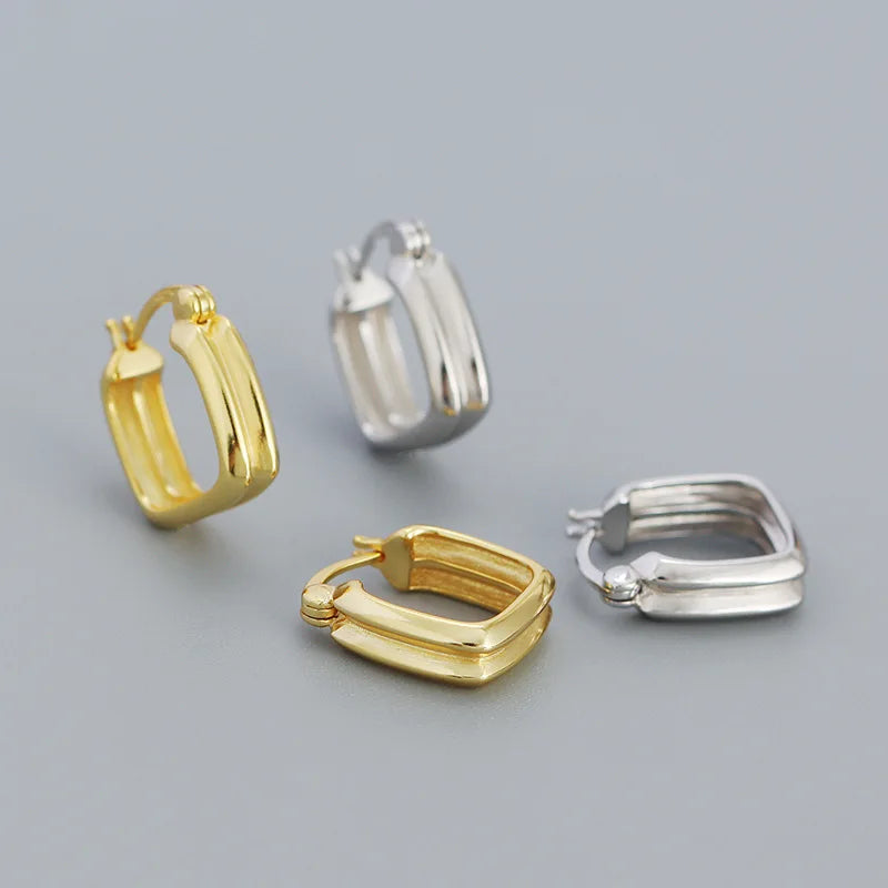 Wholesale Trendy 18k Gold Plated S925 Silver Hoop Earrings Square Ear Buckle Elegant Ins Design for Women