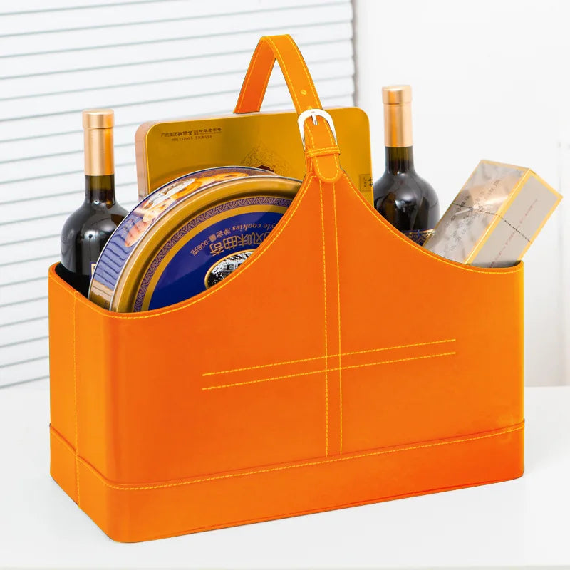 Hot Sale Christmas Leather Kitchen Bathroom Food Vegetable Potato Basket Gift Storage Basket Organizer