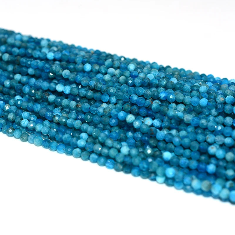 Factory Wholesale 3mm Faceted Natural Apatite Beads Blue Gemstone Strand for Fashionable Jewelry Making