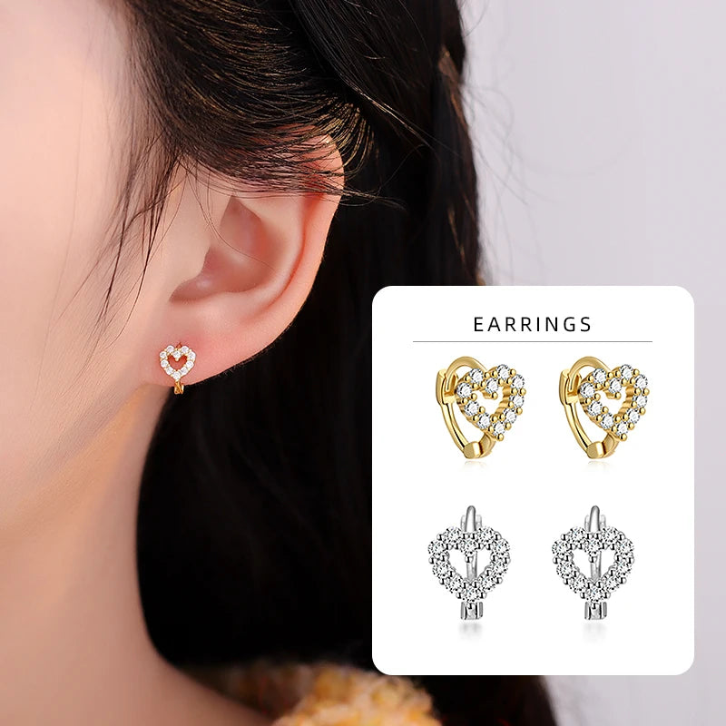 Silver 925 Fine Jewelry Trendy Gold Plated Heart Earrings Set Cute CZ Love Hoops for Women Girls Kids Children Wholesale