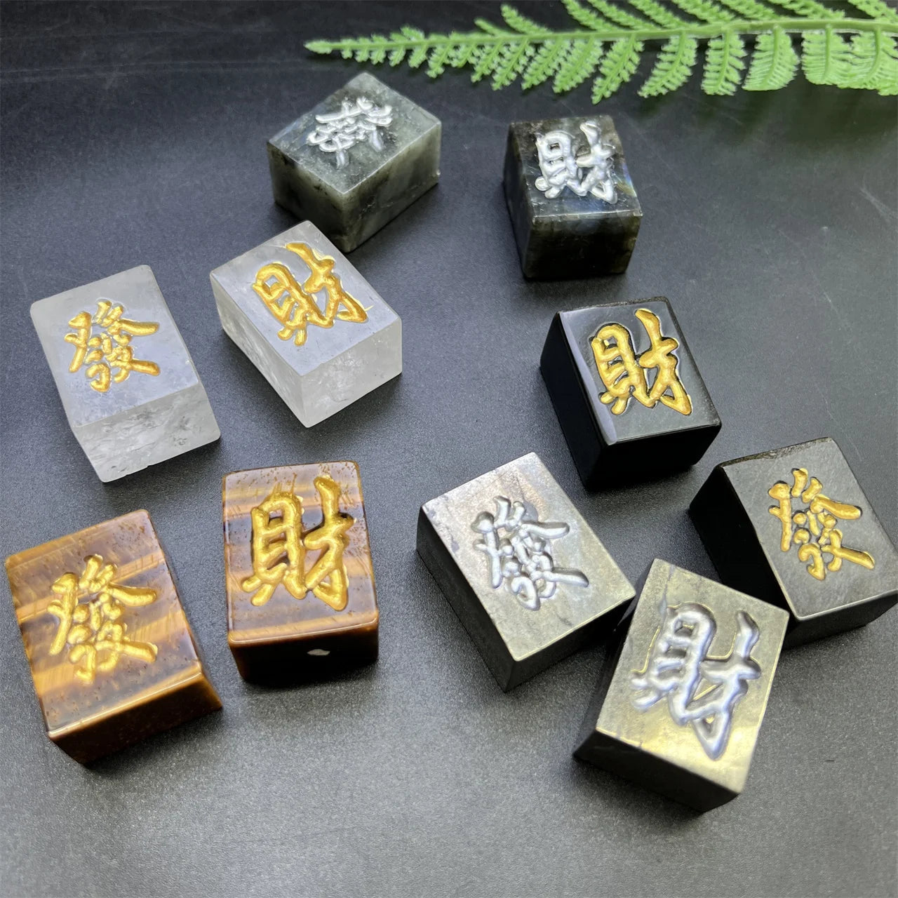 Engravable Blanks Clear Quartz  Mahjong Labradorite Crystal Handmade Printed Pyrite Mahjong for Healon