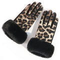 Women Leopard Pattern Winter Gloves Furry Warm Soft Full Finger Mittens Ladies Out Outdoor Sport Touch Screen Gloves