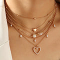 Luxury Rhinestone Pearl Heart Pendent Multi-Layers Necklace Crystal Geometric Multilayers Clavicle Chain Necklace for Women