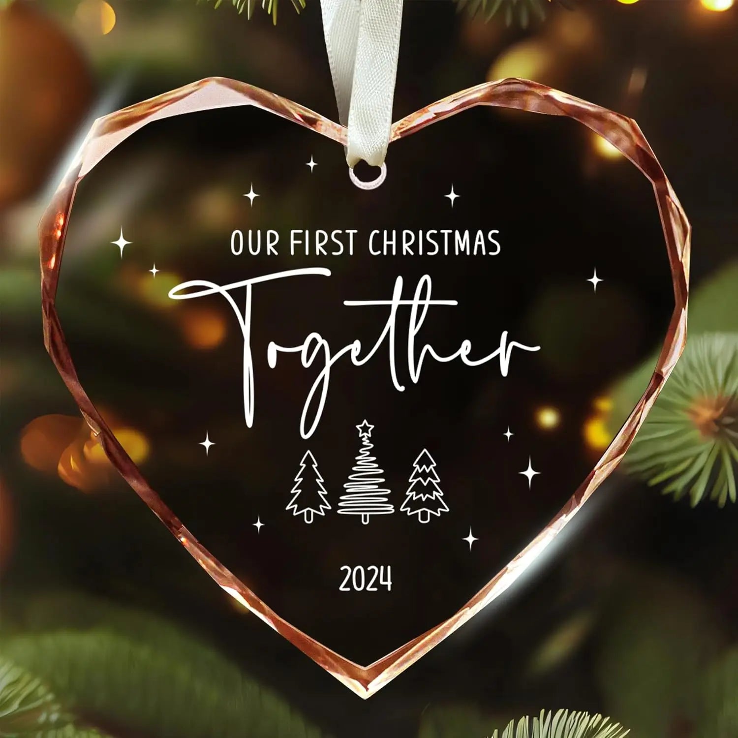 Wedding Gifts for Couples Newlyweds Bridal Shower First Christmas Married Ornament 2026 Heart Custom Glass Ornament