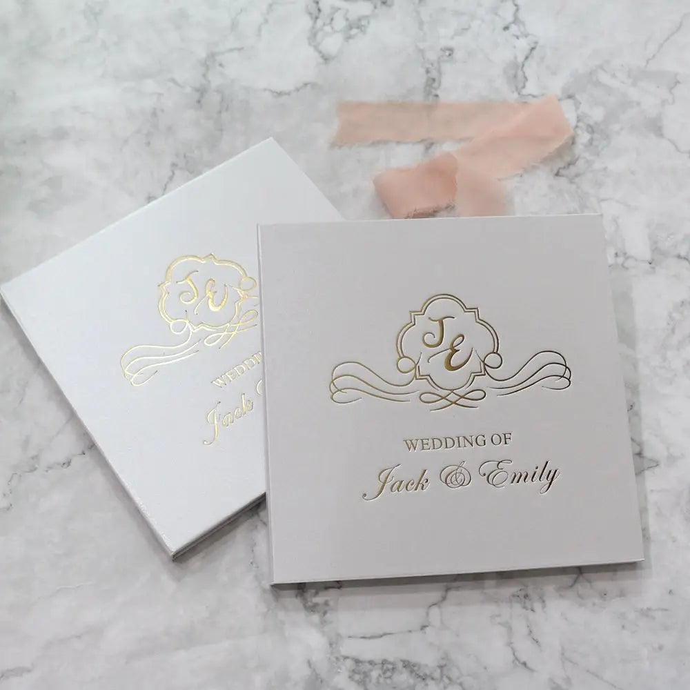 Quinceaera Wedding Invitation Pocket Fold Cover with Gold Foiling Clear Acrylic Plexi Card and Envelope