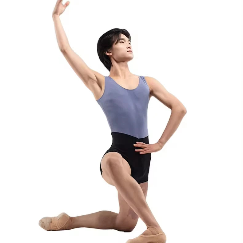 High Stretchy Men Ballerina Leotard Gymnastic Tank Leotards Dance Wear Ballet Top with Shorts Boys
