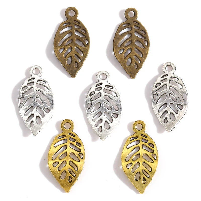 3 Color Antique Tree Leaf Charms Findings Silver Plated Pendent for Jewelry Making Necklace 23*11mm Q366