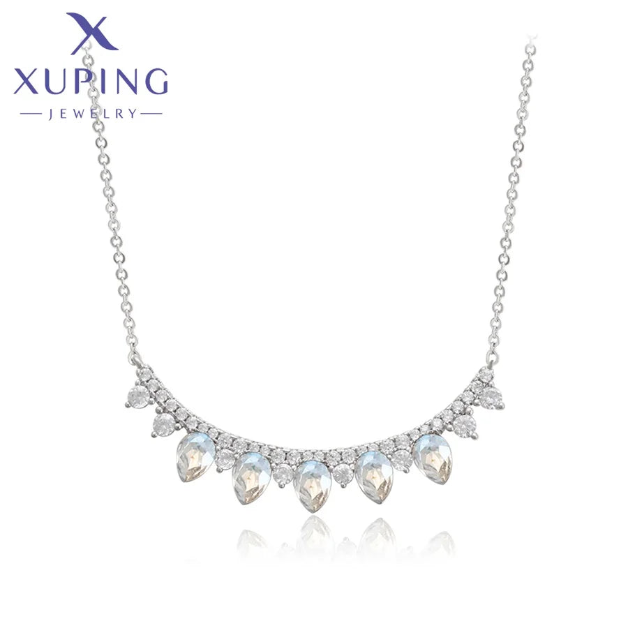 14N25011539 Xuping Jewelry Jing Jing Champagne Synthetic CZ Bride Wedding Party Charm Women Necklace