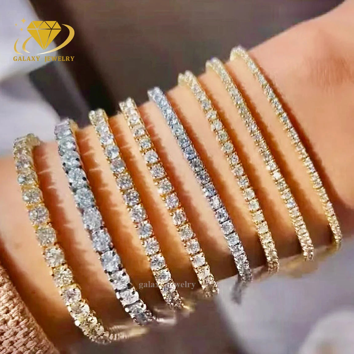 Fashion Jewelry 2-5mm Iced Out 18K Gold Plated Vvs Moissanite 925 Silver Tennis Chain Bracelet Bangles Unisex