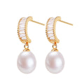 Wholesale Crystal Zircon White Real Freshwater Pearl Earrings Fashion Jewelry for Women