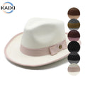 European American Style Retro Woolen Jazz Fedora Hat Large Brim Bow Monochrome Satin for Casual Outdoor Party Sports Monochrome