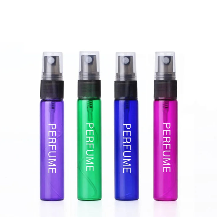 4color pink Blue Green Purple Essential Oil Roll on Glass Bottle 10ml Black Sprayer Empty Refillable Perfume Bottle