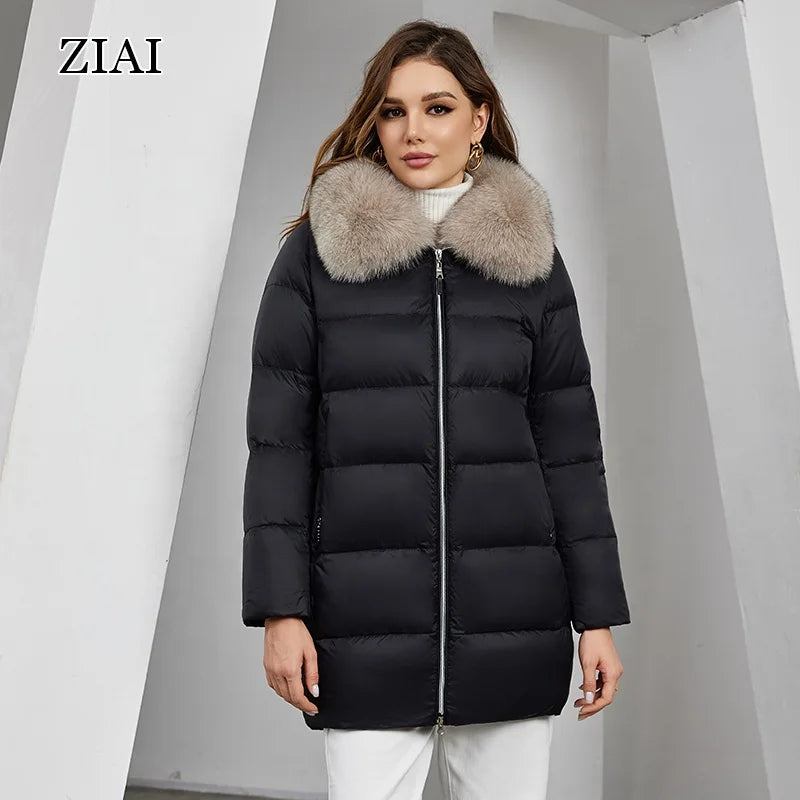 Women's Warm Winter Coats Big Fur Collar Long Hooded Puffer Jackets Outerwear