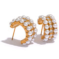 JINYOU 153 Artificial Pearl Cubic Zirconia Stainless Steel Hoop Earrings for Women Korean Ear Pendants Gold Color Jewelry