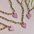 Joolim Jewelry 18K Gold Plated Pink Heart Pendant Paper Pin Chain Sweater Necklace Stainless Steel Jewelry Wholesale