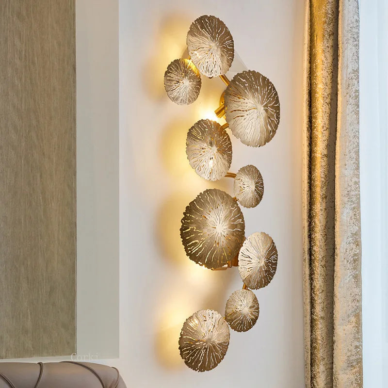 Copper Lustre Gold Lotus Leaf Wall Lamp Vintage Retro Bedside Lamp Living Room Art Decor Home Lighting Fixtures Wall Sconces