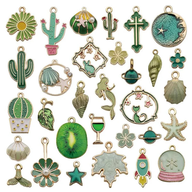 31pcs Mixed Green Plants Cactus Designs Alloy Charms for Jewelry Making Alloy Designer Charms
