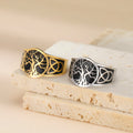Gold Plated Tree of Life Ring  Yggdrasil World Tree Celtic Knot Adjustable Ring  Stainless Steel Wedding Wholesale Jewelry
