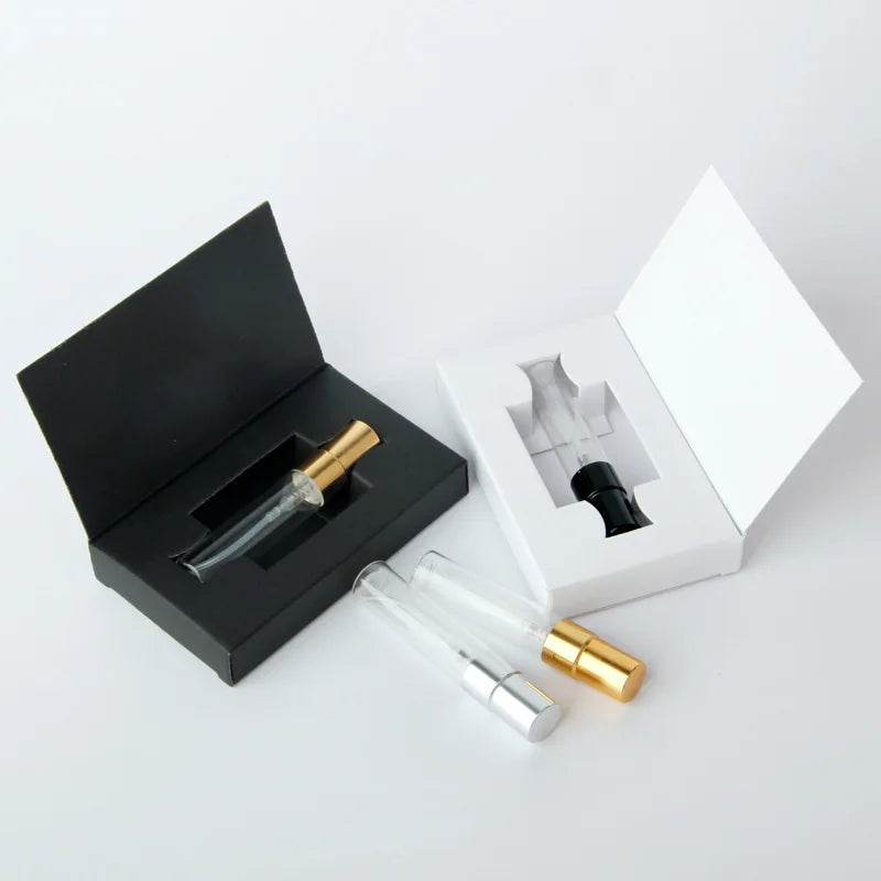 Custom Black White Art Paper 2ml 3ml 5ml 10ml Essential Oil Perfume Vial Spray Bottle Paper Box With Insert