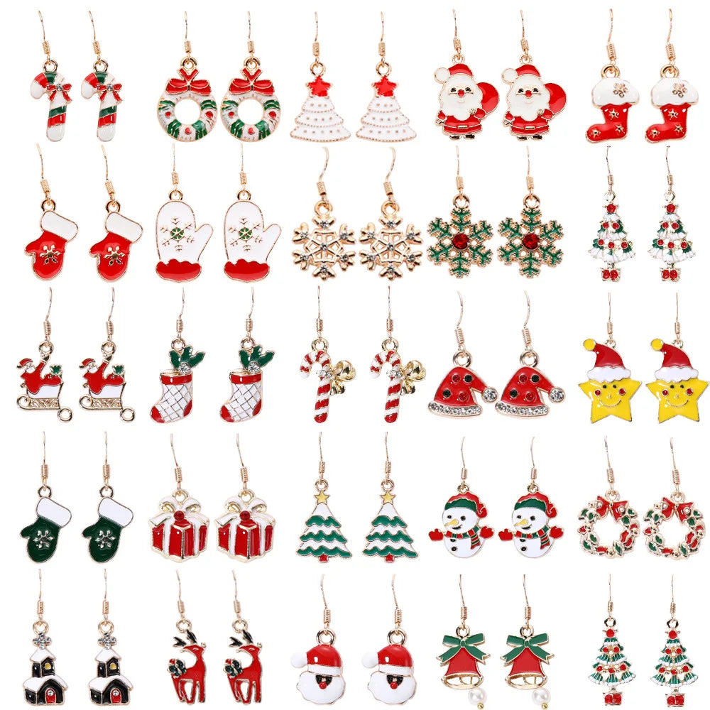 New Creative Eve Party Christmas Santa Claus Snowflake Crutches S925 Girls Earrings Sets Christmas Tree Earrings