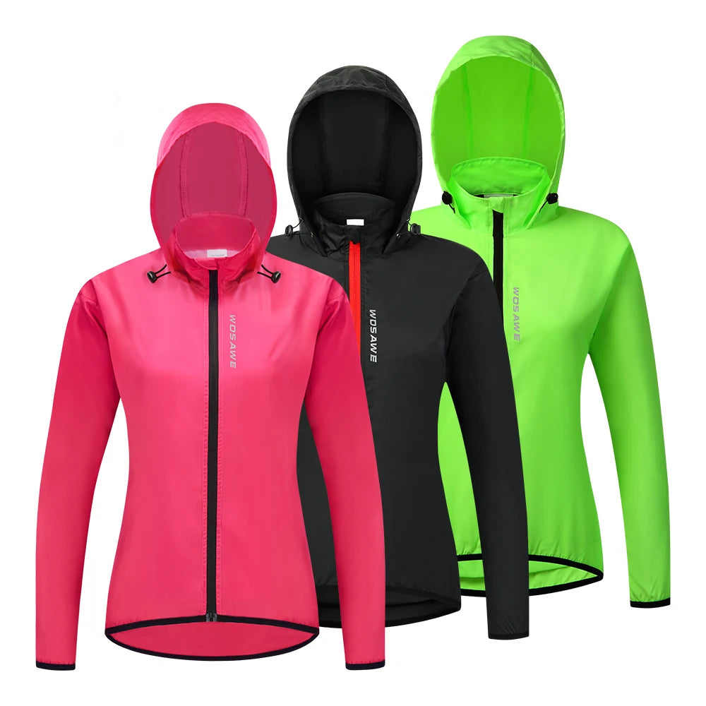 WOSAWE Women's Windproof Cycling Jacket Hooded Riding Bicycle Clothing Windbreaker Reflective Sports Outdoor