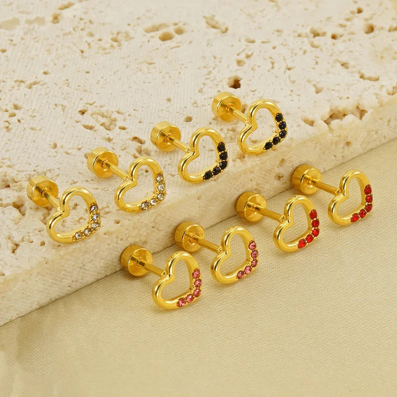New Tiny Design Stainless Steel 18K Gold Plated CZ Paved Small Heart Stud Earrings for Girls Fashion Jewelry Gift