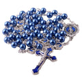 Rosary Necklace Catholic and Christian Symbols Crucifix Pendant Vintage Royal Blue Beads Alloy Rosary Beaded Necklace