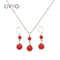 Wholesale Trendy Luxury Bridal Anniversary Stainless Steel Red Pearl Link Chain Necklace Set