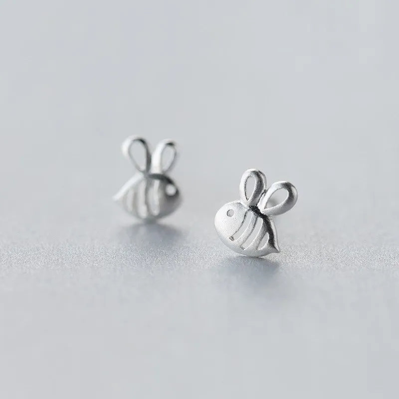Wholesale Small Cute Honey Bee Shape 925 Sterling Silver Studs Earrings Fashion Jewelry for Women Girls