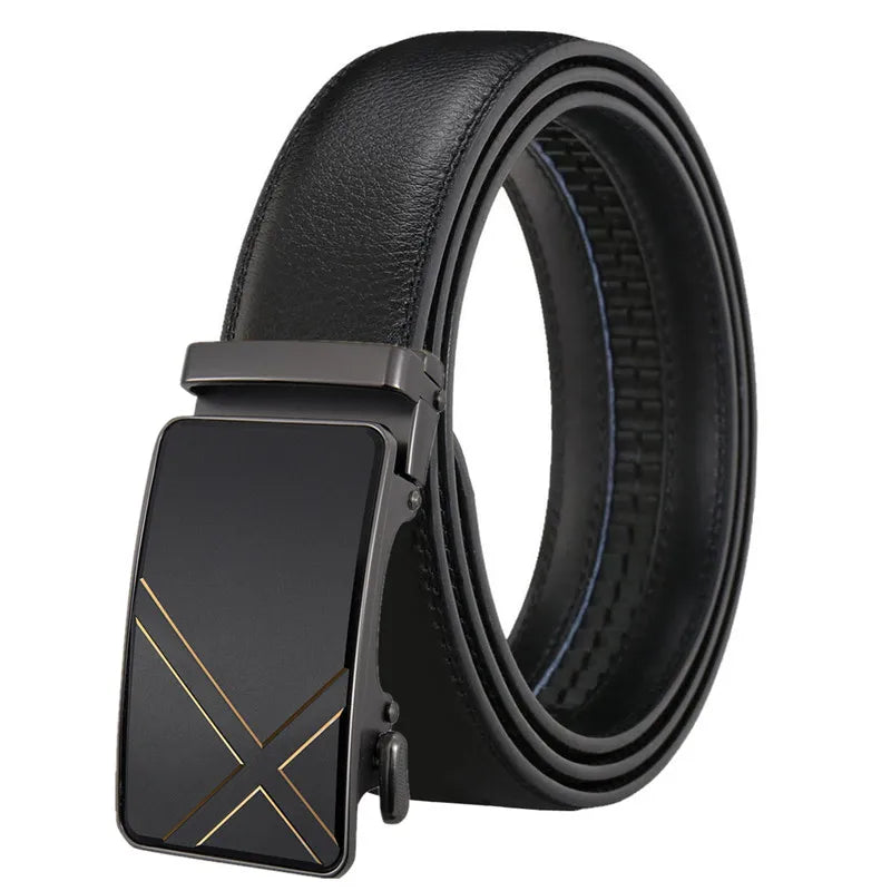 LQbelt Male Automatic Buckle Belts Leather Belt for Men Waistband Ratchet OEM Factory Custom LOGO