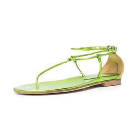 Fashion Trend Green Summer Round Toe Ankle Strap Women Shoes Ladies Thong Sandals Flats