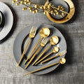 Luxury Metal Portuguese Bulk Restaurant Hotel Serving Cutlery Set 304 Stainless Steel Matte Gold Flatware Set for Wedding Events