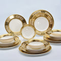24 pcs Germany Royal Gold Rim Luxury Elegant Dishwasher Safe Dinnerware Set Bone China Gold Plated Set with bowl  for 6