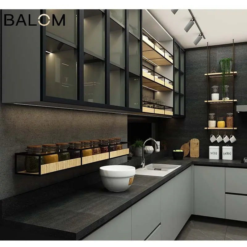 New High-end Custom Kitchen Cabinet Storage Cabinet with Glass Door Panel