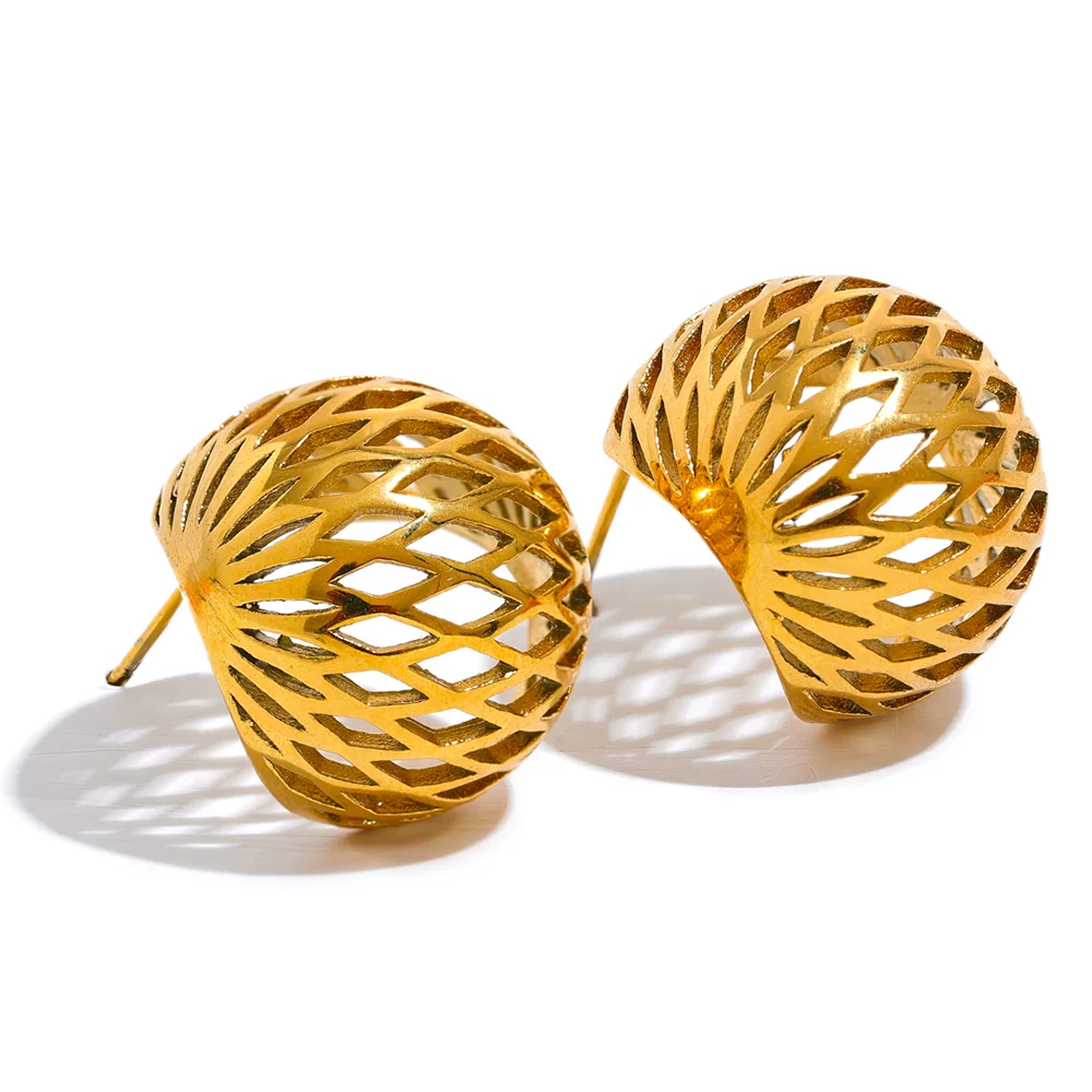 JINYOU 797 Stainless Steel Geometric Hollow Round Earrings Prevent Allergy Gold Silver Color Statement Daily Stylish Jewelry Wom