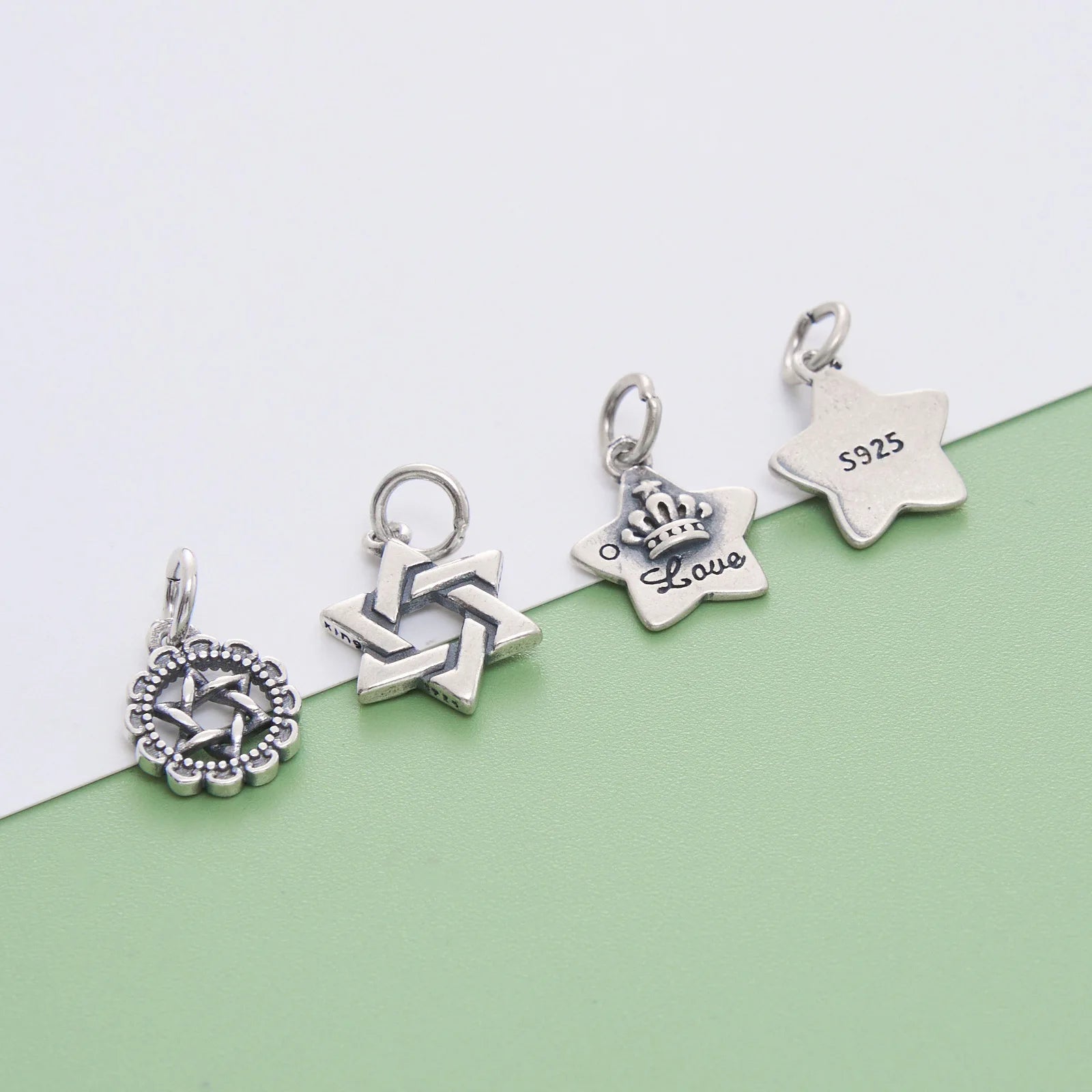 Wholesale Vintage 925 Sterling Silver Hollow Hexagram Disc Pendant Antique Silver Crown Charm for Jewelry Making