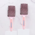 Pink Boar Bristle Nylon Hairbrush Anti-Static Scalp Massage Comb Curved Vented Detangling Brush for Wet & Dry Hair