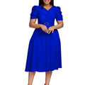 2024 Women's Spring Summer Fashion New With Belt  Solid Color Elegant V-neck Daily Pleated Large Swing Slim  Dress