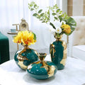 Porcelain Gold and Silver Border Big Belly Small Neck and Small Mouth Dark Green Ceramic Vase Porcelain Vase