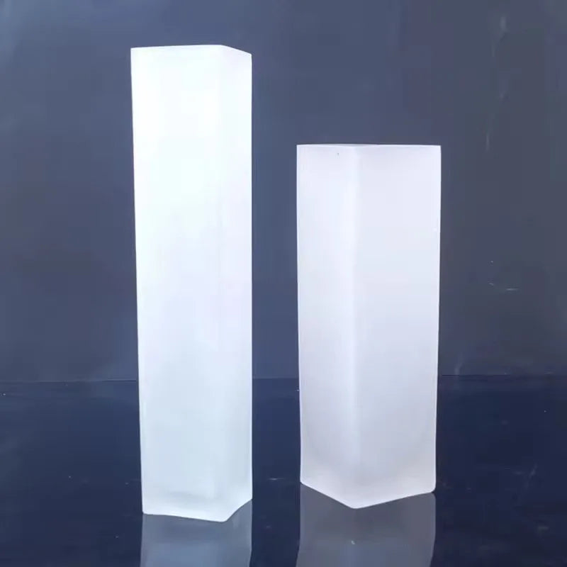 LHP077 Mouth Blown White Tall Rectangular Glass Vase for Indoor Decoration