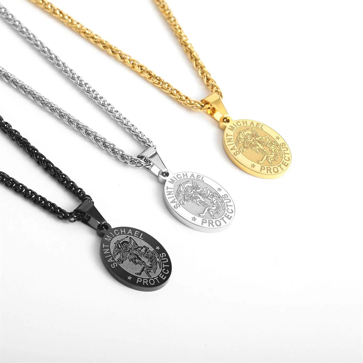 New Stainless Steel Saint Michael Medal Pendant Necklace for Men