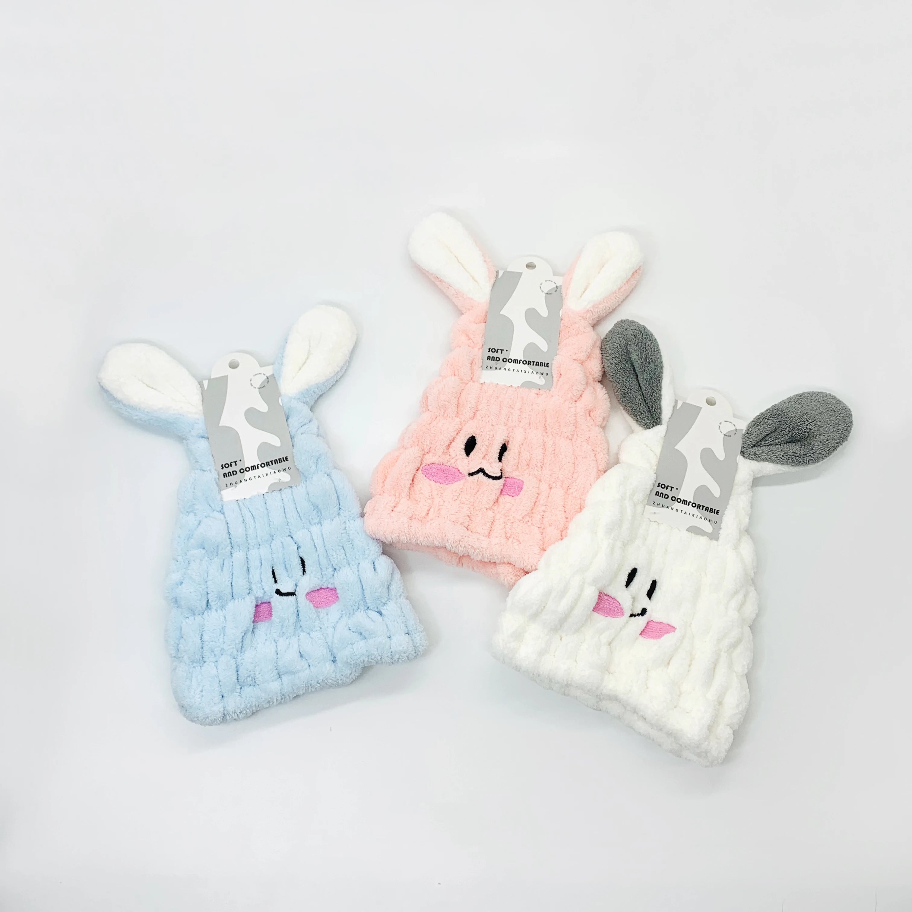Double-Color Coral  Fleece Hair Towel Thickening Rabbit Wrap 'Princess Hat' for Bathroom Use-Drying Hair Caps