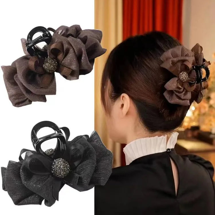 Exquisite Shark Clip Ponytail Hair Accessory Bow Tie and Disc Hair Accessory with Grab Clip for Wedding and Anniversary
